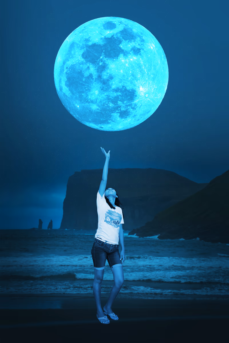 Surreal blue moon composite